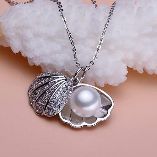 Oyster Pearl Shell Pendant Silver Plated Necklace for Women's